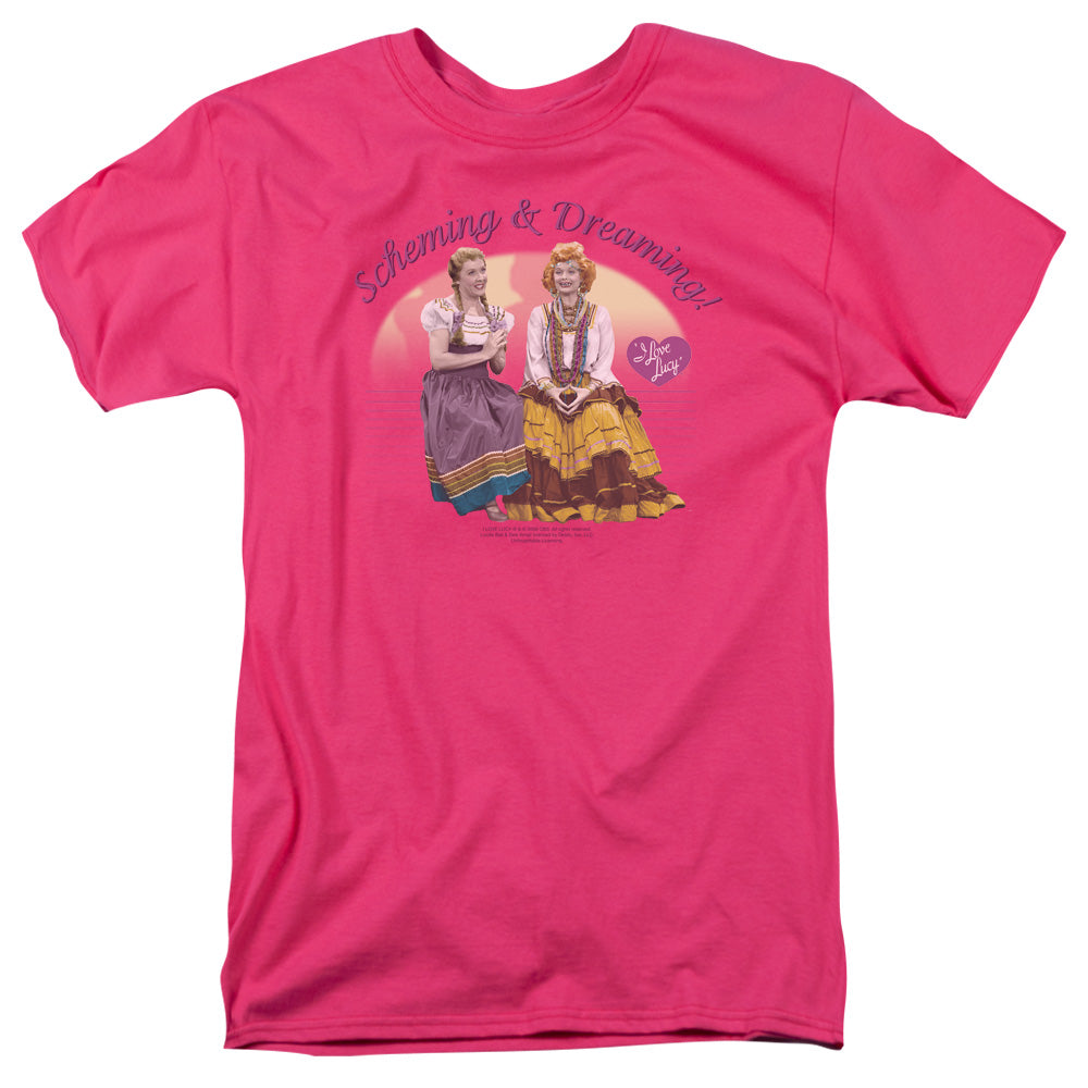 I Love Lucy Scheming & Dreaming Mens T Shirt Hot Pink Officially Licensed
