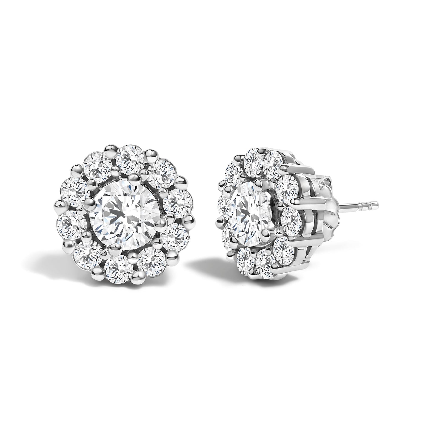10K White Gold 3.0 Cttw Lab Grown Diamond Halo Stud Earrings