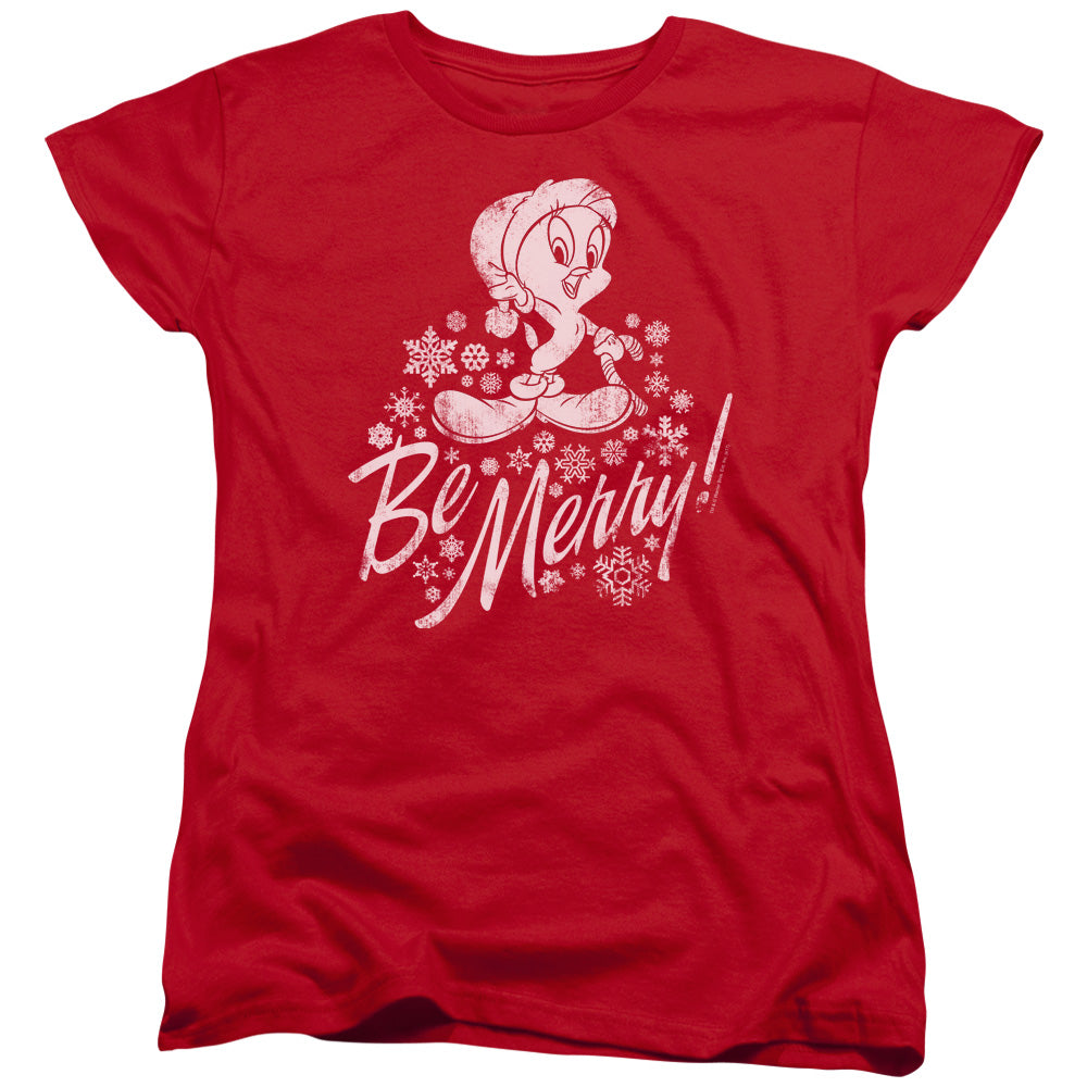 Looney Tunes Merry Tweety Womens T Shirt Red Officially Licensed