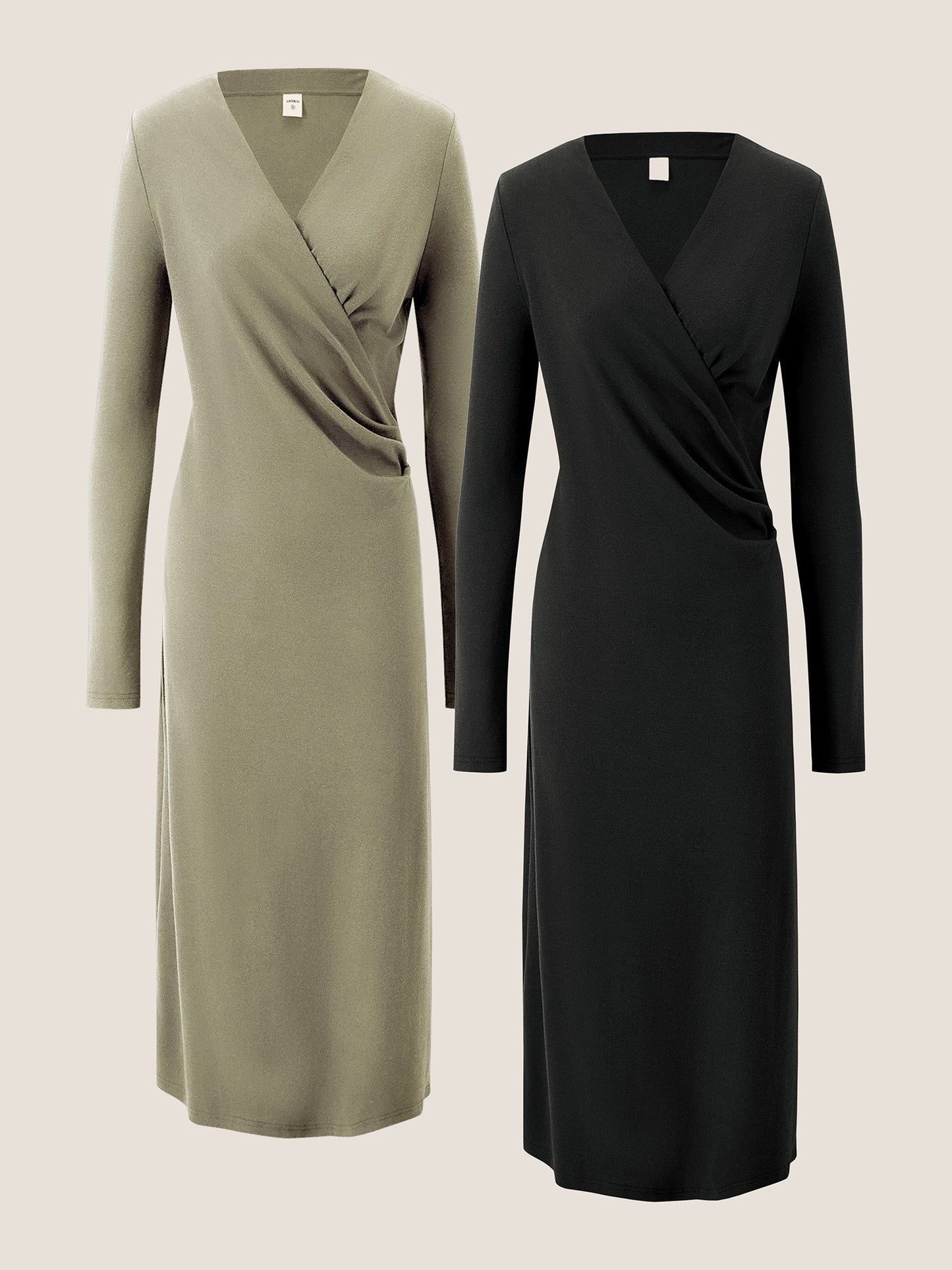 Crossover V-Neck Wrap Stretch Midi Dress MARNIE