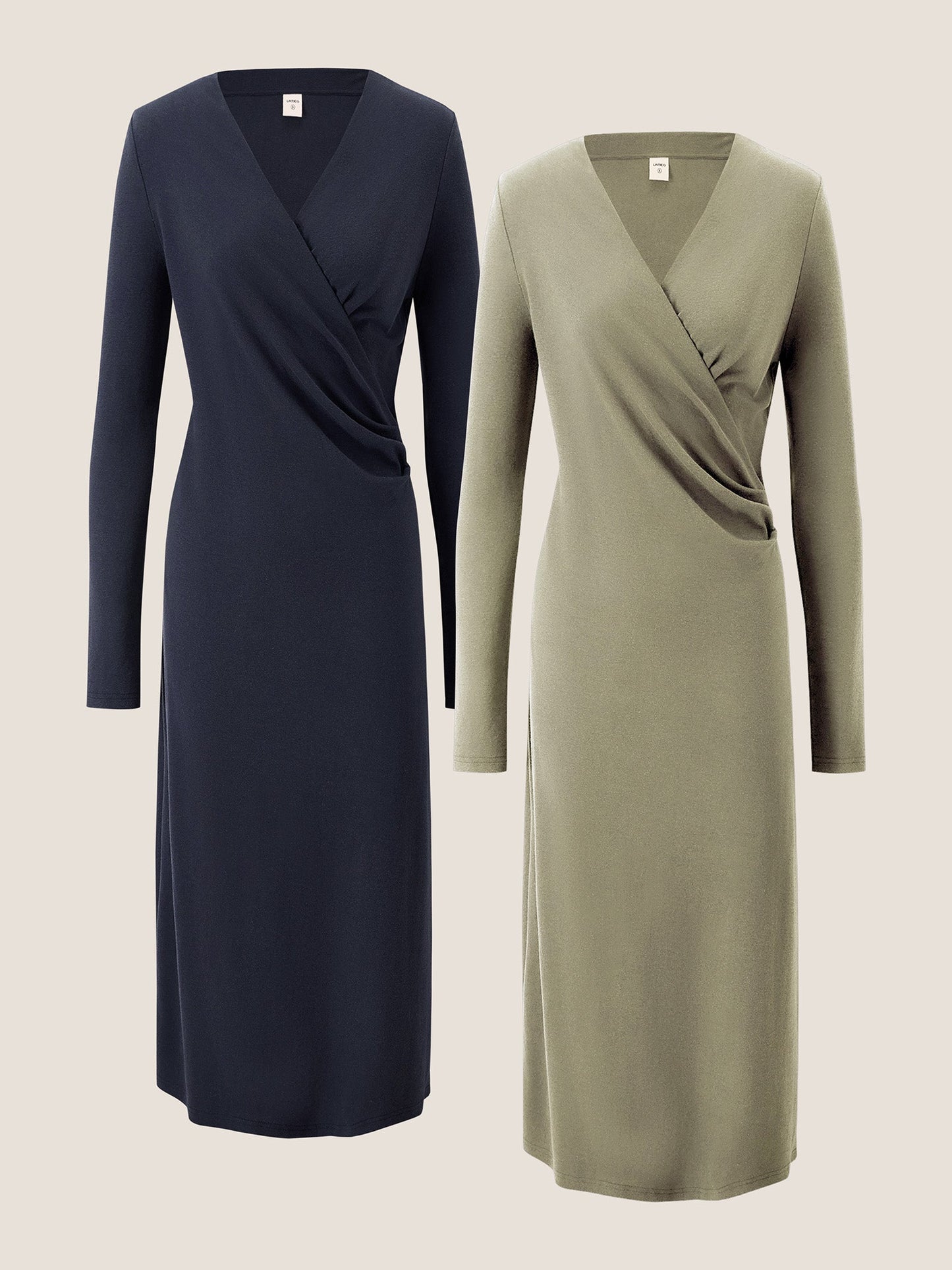 Crossover V-Neck Wrap Stretch Midi Dress MARNIE