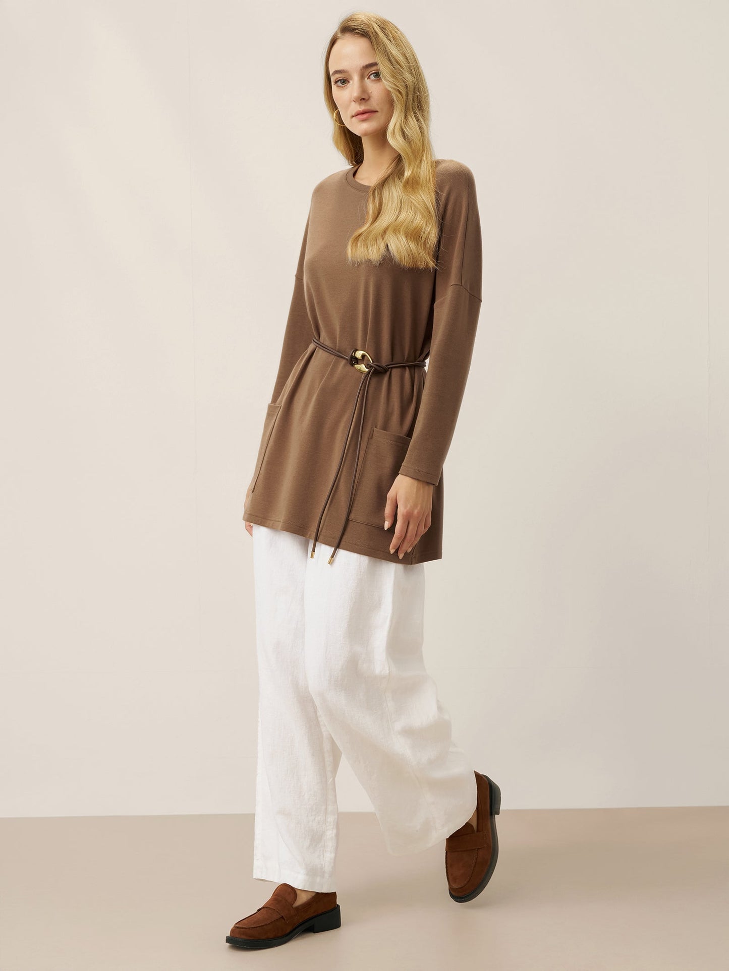 Lenzing Tencel Modal® Long Drop Shoulder Stretch Pullover Top with Patch Pockets