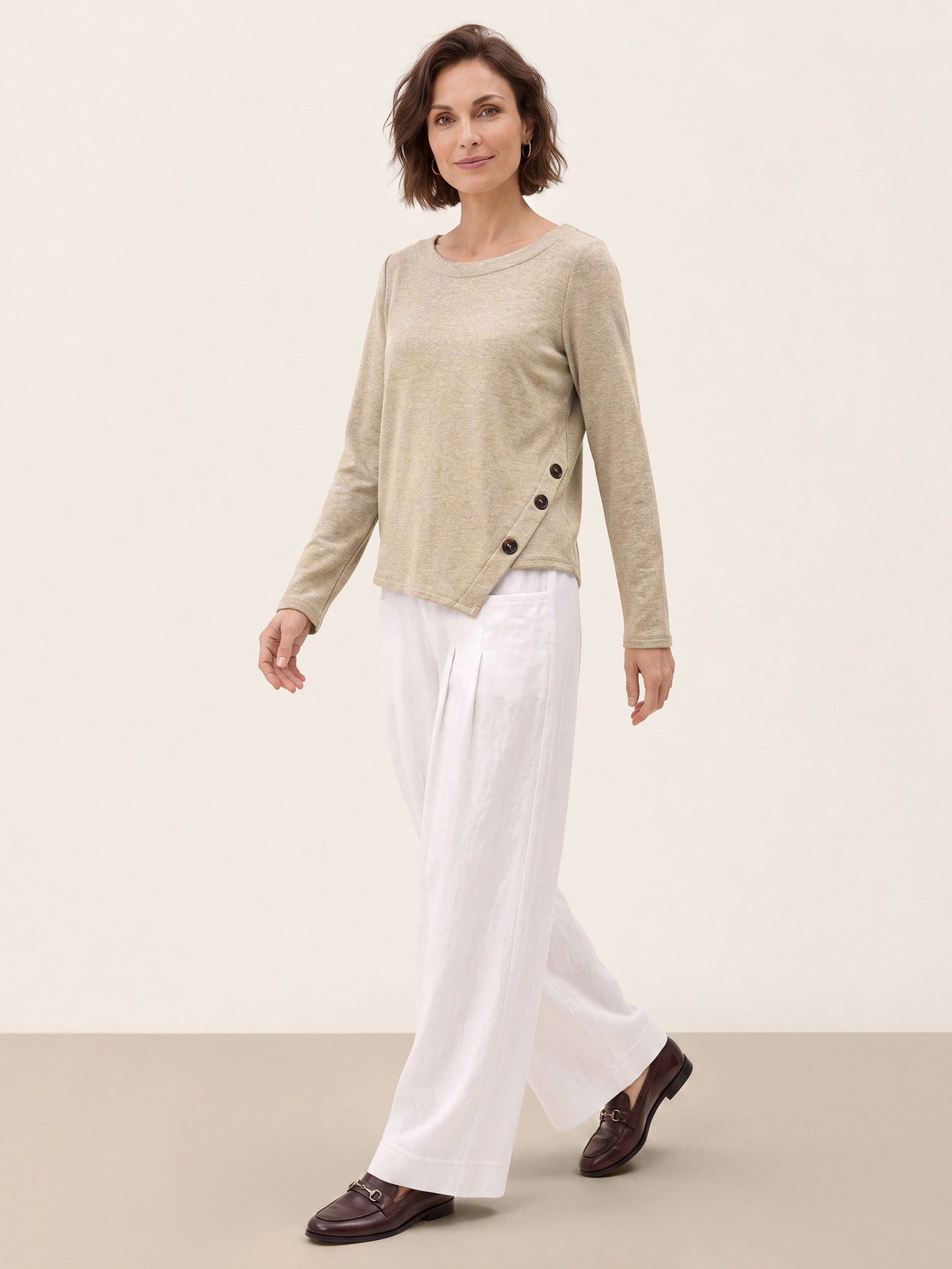 Lyocell Wool Asymmetric Hem Side Button Knit Top CELIA