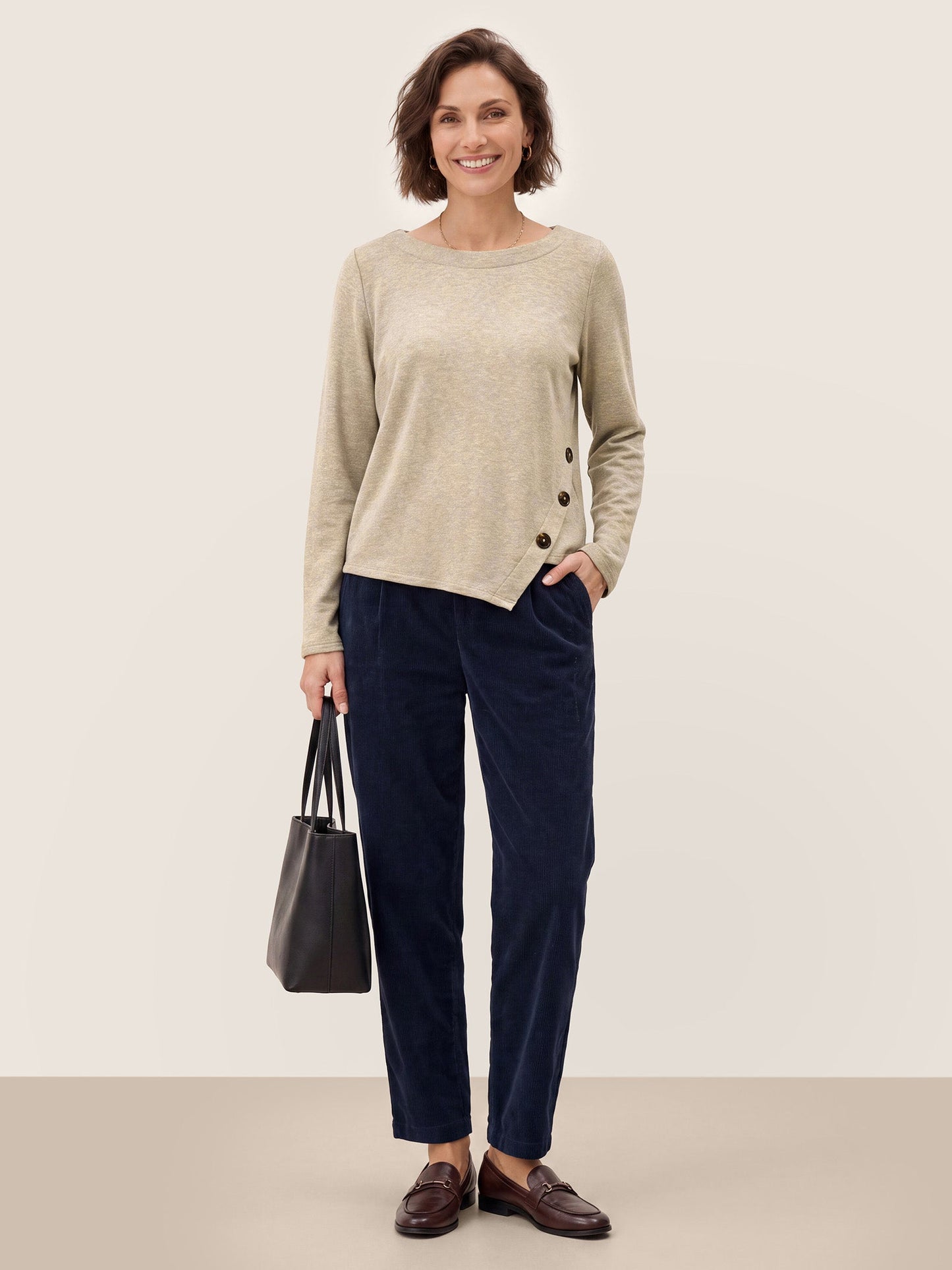 Lyocell Wool Asymmetric Hem Side Button Knit Top CELIA