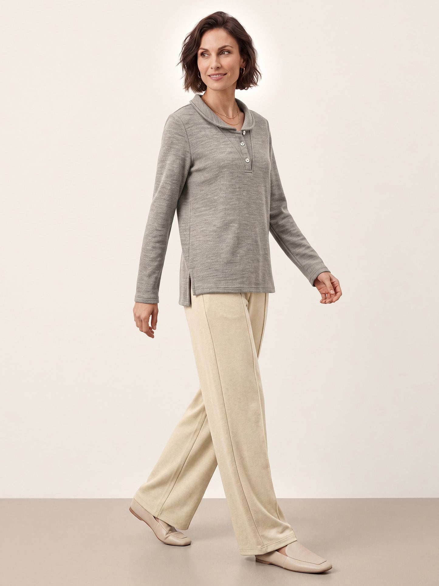 Lyocell Wool Draped Collar Shell Button Knit Top ELIANE