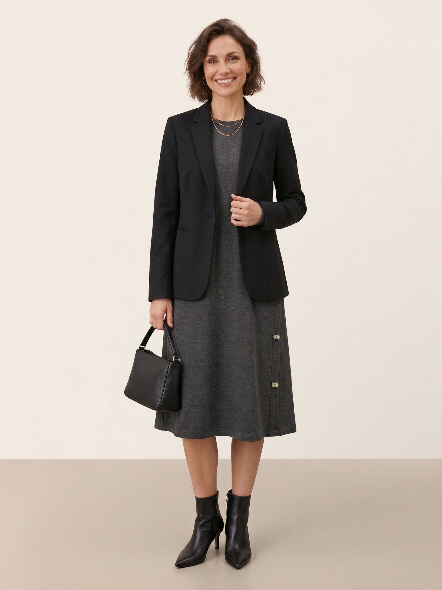 Lyocell Wool Side Button A Line Knit Midi Dress MIRENA