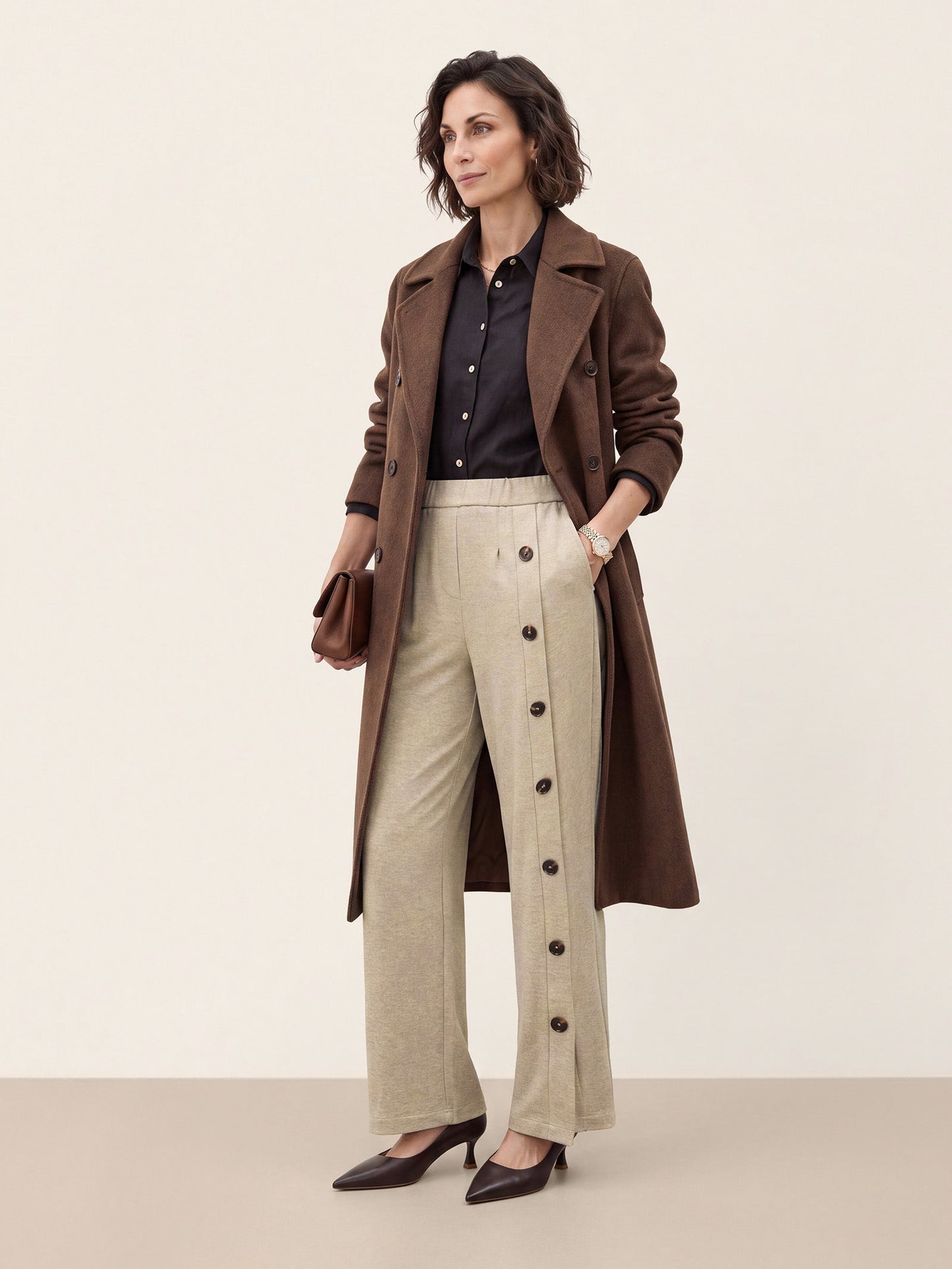 Lyocell Wool Side Button Wide Leg Knit Pants MAREN