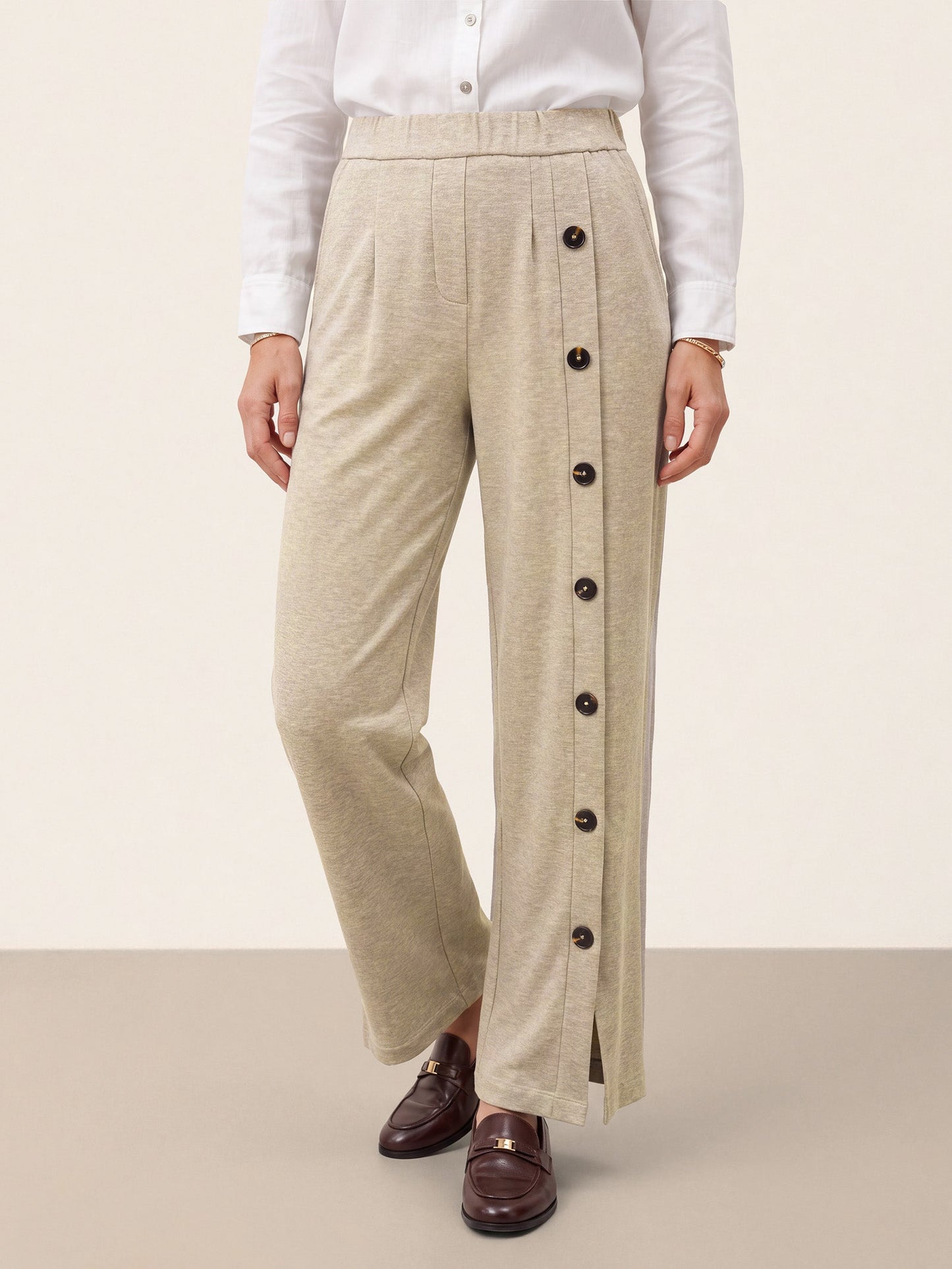 Lyocell Wool Side Button Wide Leg Knit Pants MAREN