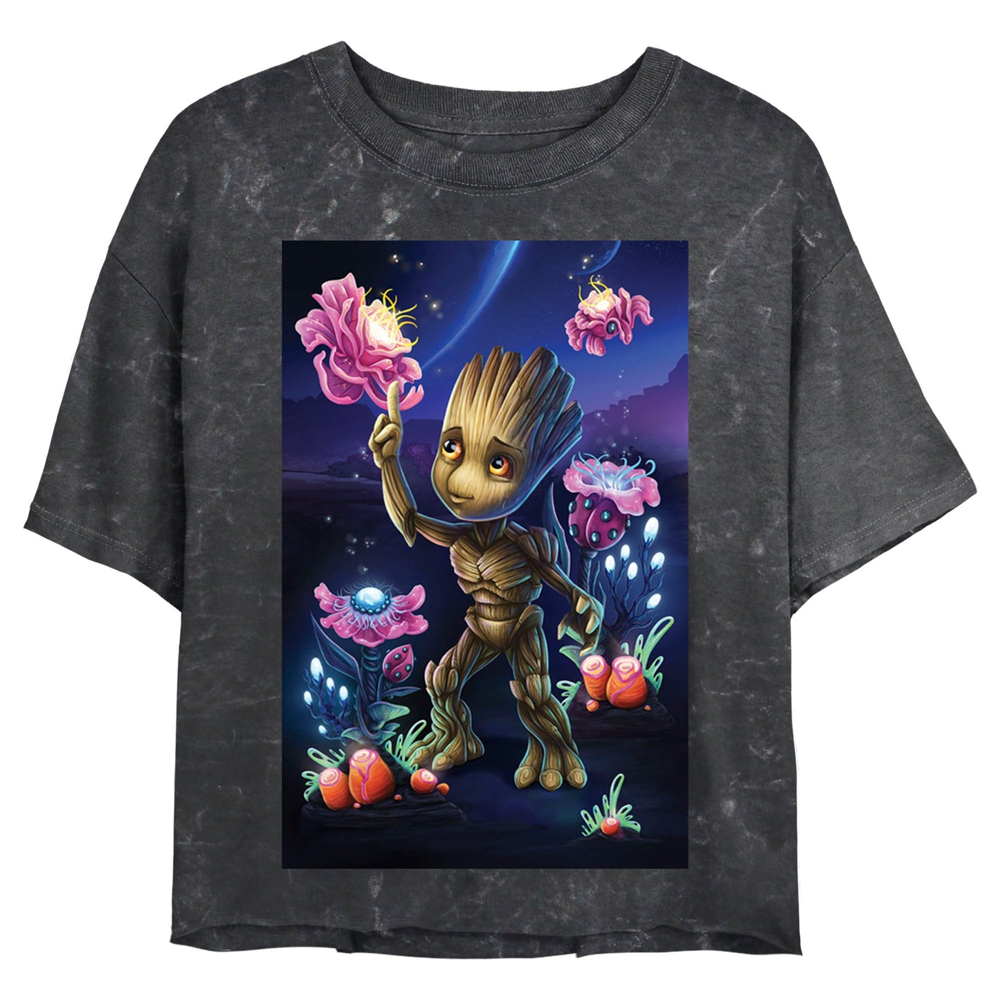Marvel GROOT PLANTS Mineral Wash Junior's  Crop Top Shirt