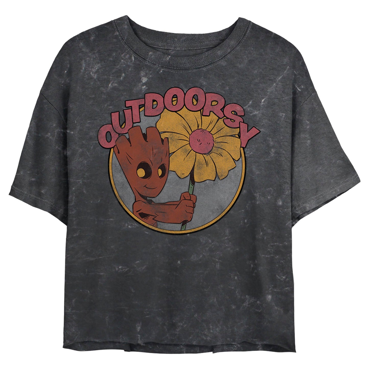 Marvel Outdoorsy Groot Mineral Wash Junior's  Crop Top Shirt