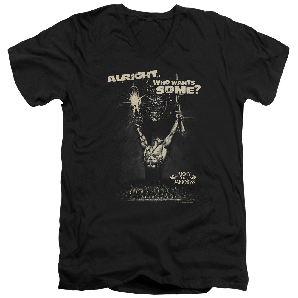Army Of Darkness Want Some Mens Slim Fit V-Neck T Shirt Black Officially Licensed