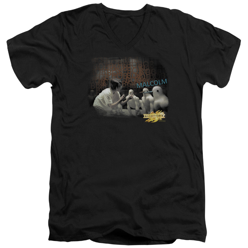 Mirrormask Bob Malcolm Mens Slim Fit V-Neck T Shirt Black Officially Licensed