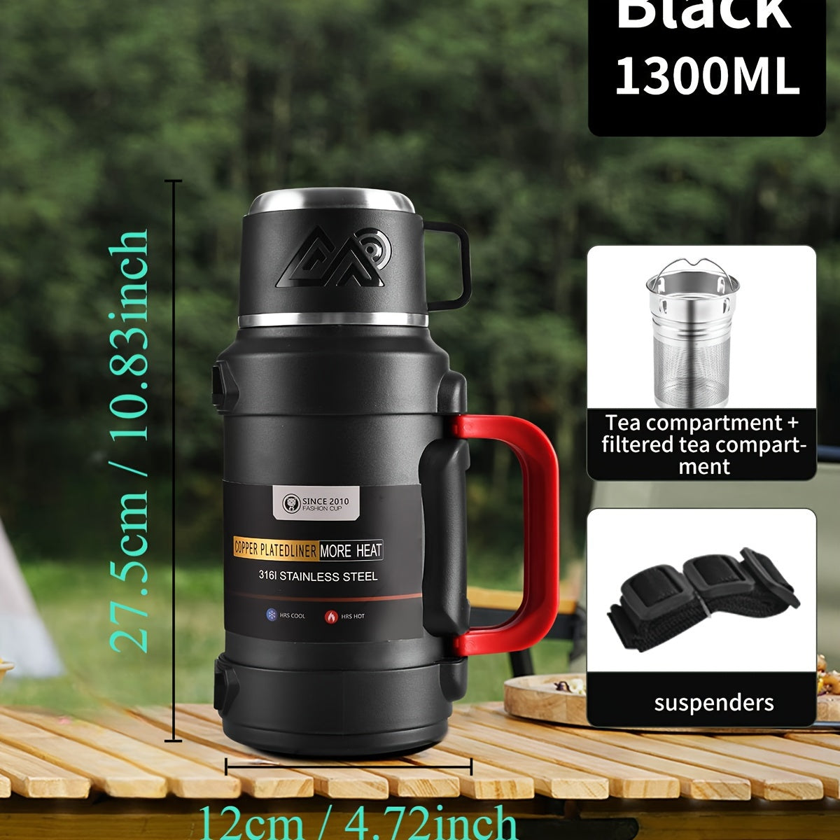 Multi-Size - Insulated Water Bottle Stainless Steel Thermos Mug Handle