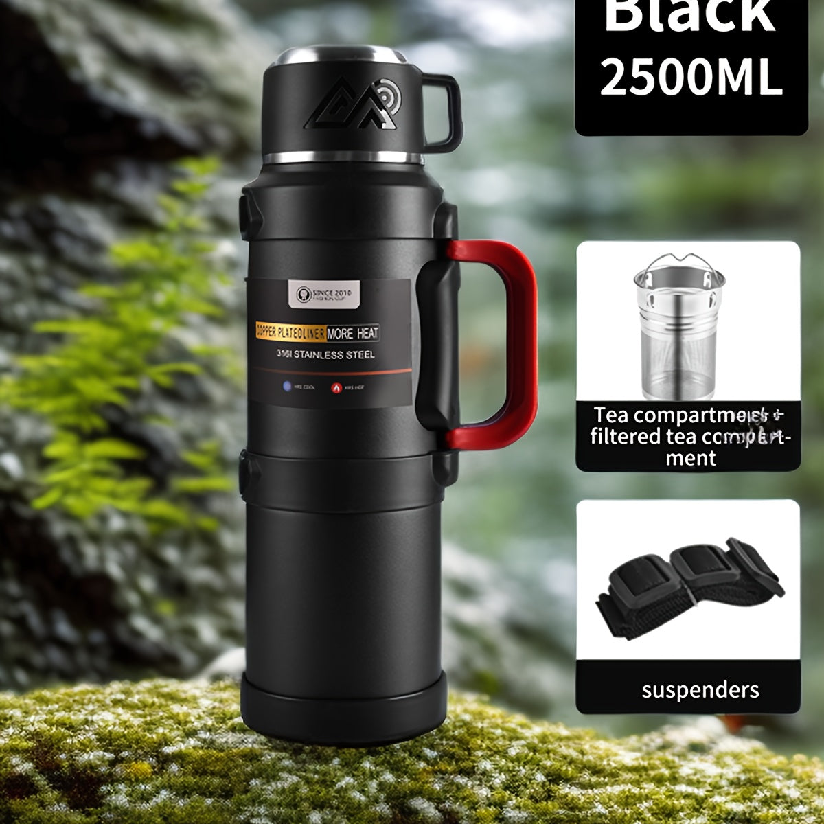Multi-Size - Insulated Water Bottle Stainless Steel Thermos Mug Handle
