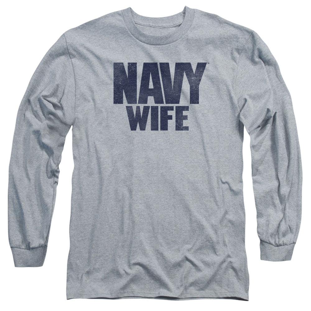 Navy Wife Mens Long Sleeve Shirt Athletic Heather Officially Licensed