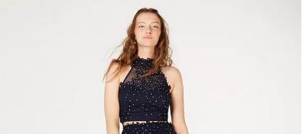 Say Yes to the Prom Juniors Rhinestone Applique Gown Top, Navy, Size 13