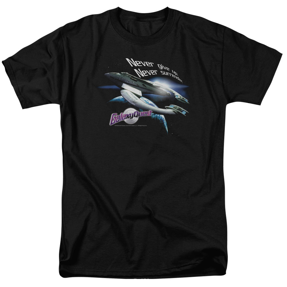 Galaxy Quest Never Surrender Mens T Shirt Black Officially Licensed
