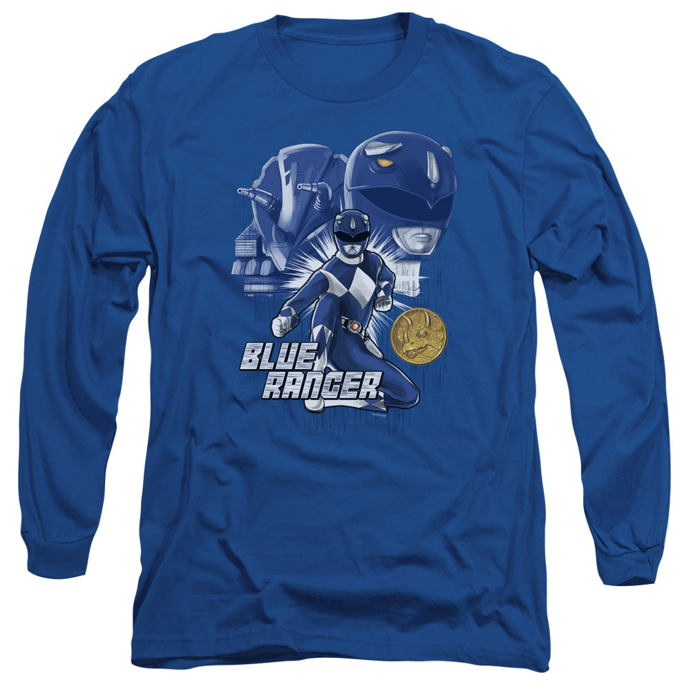 Power Rangers Blue Ranger Mens Long Sleeve Shirt Royal Blue Officially Licensed