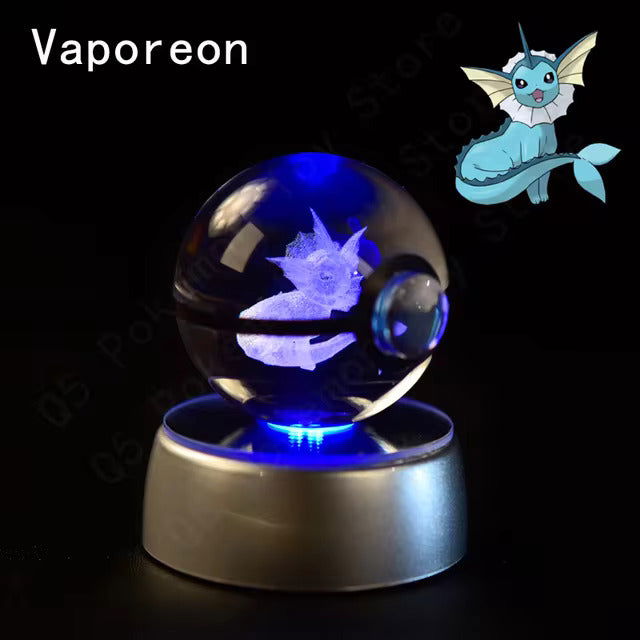 Pokemon 3D Crystal Pokeball with LED Light Base, Kids Anime Toy Gifts 2 in