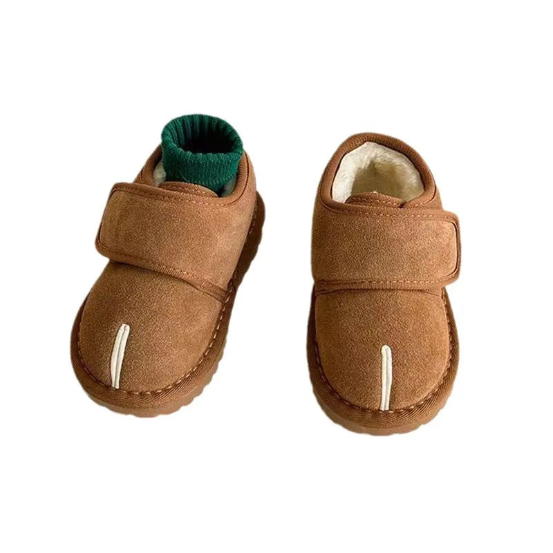 Children's Winter Snow Boots New 2025 Faux Suede Warm Plush Cotton Shoes Boys Fashion Anti-slip Rubber Sole Girls Ankle Boots