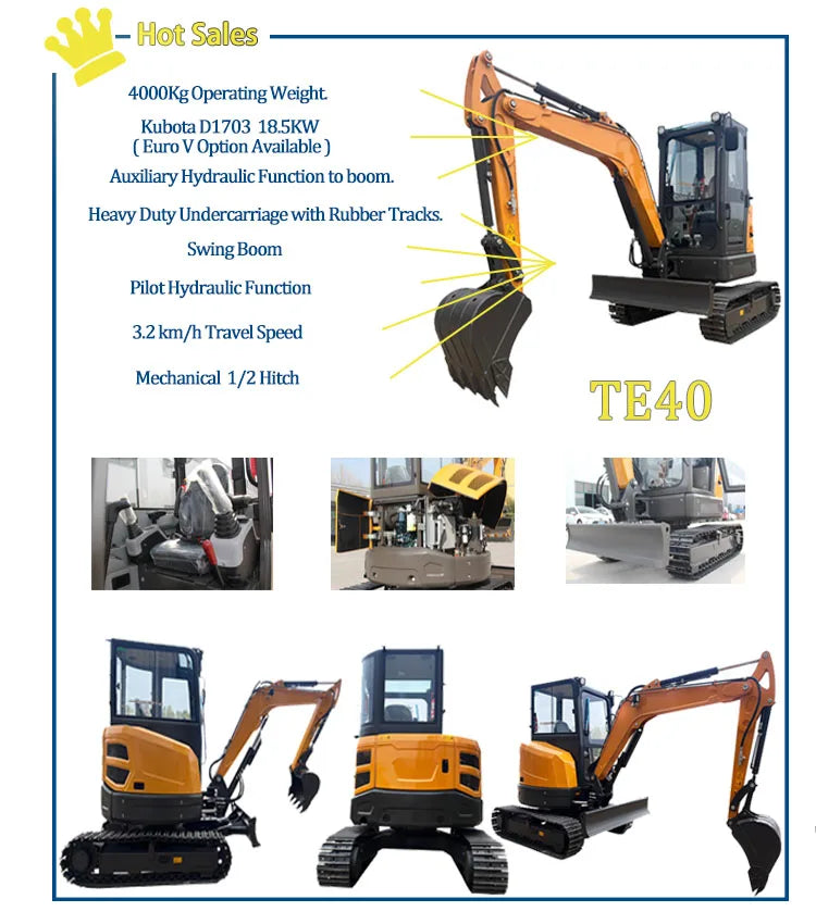 Mini Excavator 3.5 Ton EPA Farm Used New Crawler Digger Kubota Engine Small Excavators 1-3 Ton Machine Prices