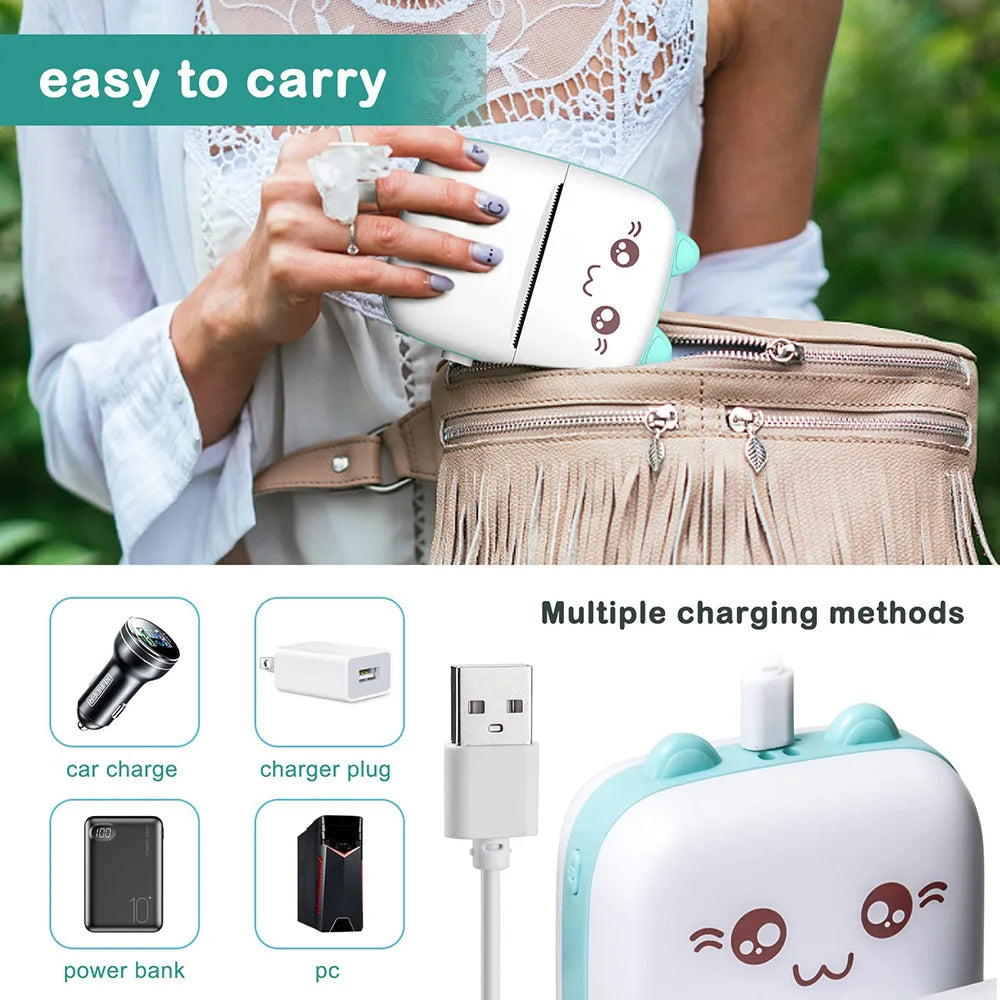 Mini Printer Portable Bluetooth Wireless Smart Label Thermal Portable Printers Stickers Paper Wireless Printers Children Gifts