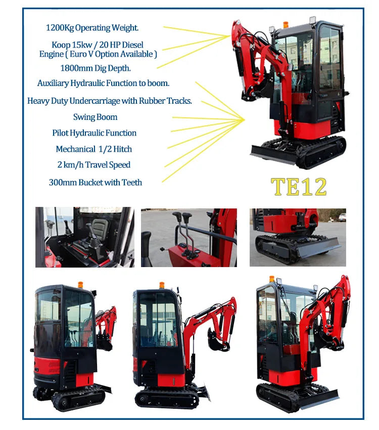Mini Excavator 3.5 Ton EPA Farm Used New Crawler Digger Kubota Engine Small Excavators 1-3 Ton Machine Prices