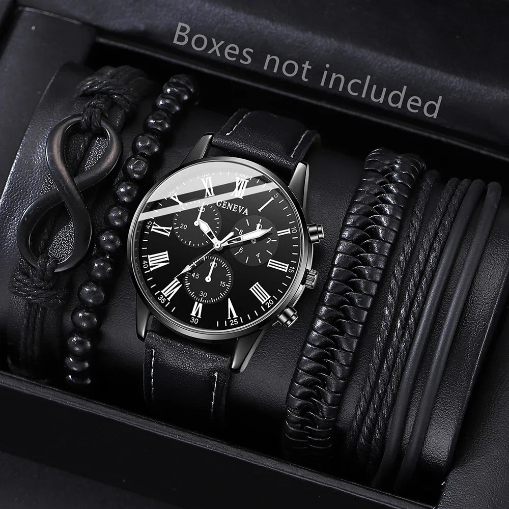 New Hip Hop Mens Fashion Watches Luxury Male Clock Wristwatch Sport MensWrist Watch Bracelet Set Relogio Masculino