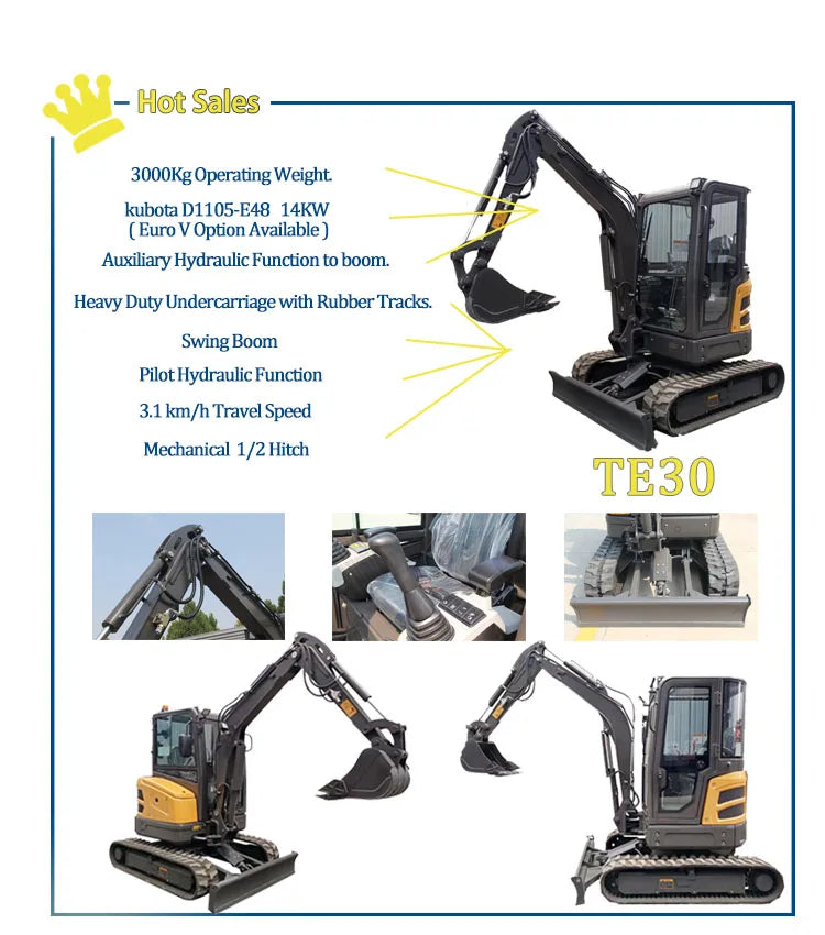 Mini Excavator 3.5 Ton EPA Farm Used New Crawler Digger Kubota Engine Small Excavators 1-3 Ton Machine Prices