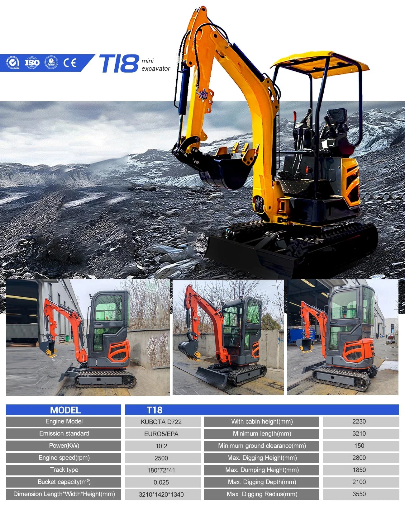 Hot sale 1.8 Ton Mini Excavator Minibagger Kubota Engine Digger Excavator Mini Pelle Chinese Cheap Small Excavator Machine