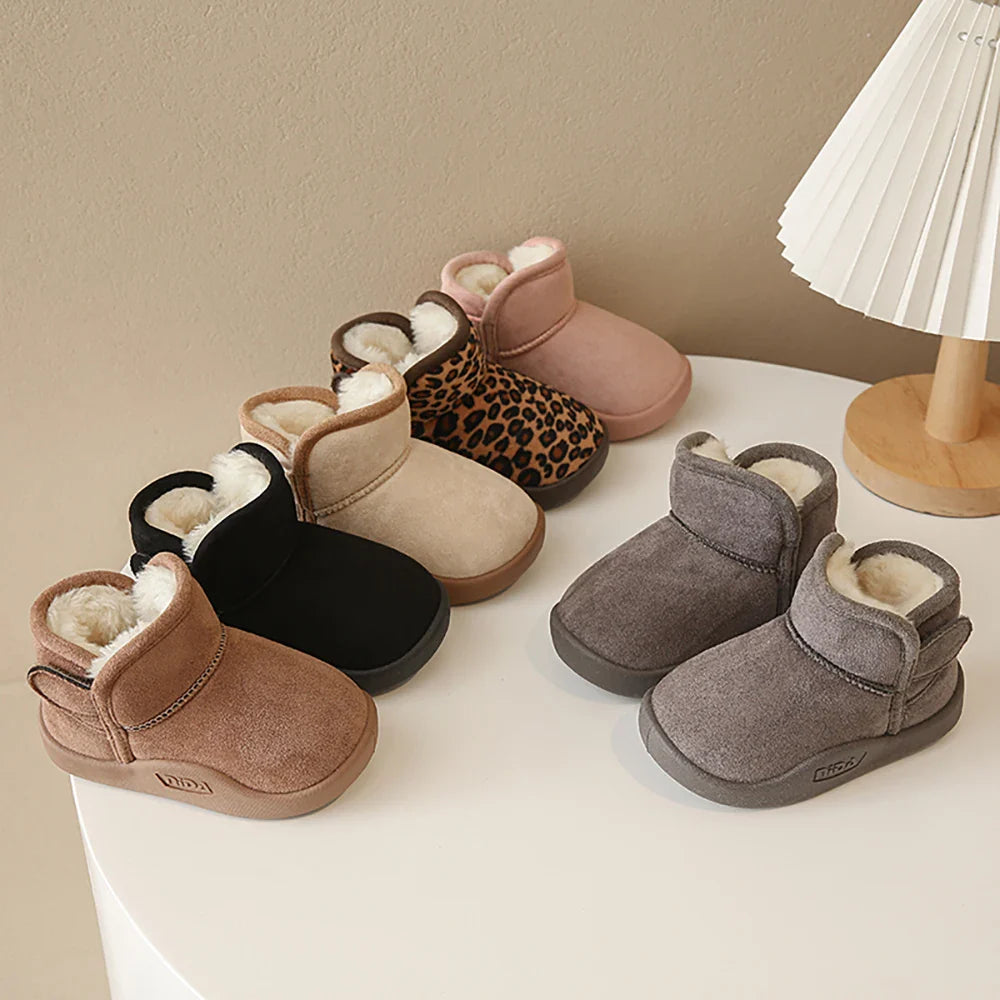 Winter Snow Boots For Children PU Leather Waterproof Kid's Plush Boots Thick Warm Cotton Shoes For Kids Boy's Girl's Warm Boots