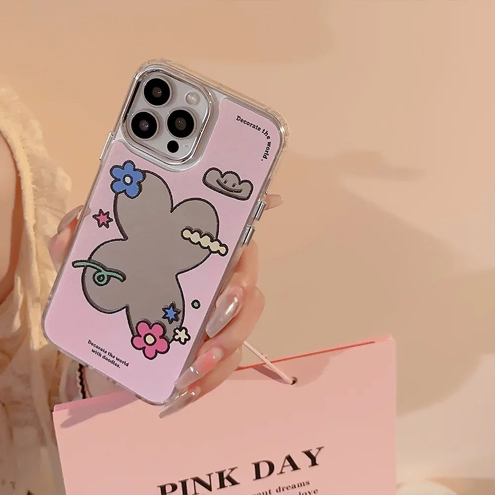 Cute Flower Make Up Mirror Electroplated With Chain Phone Case For iPhone
