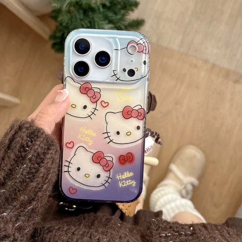 Cute Gradient Cartoon Love Hello Kitty Cat Phone Case For iPhone