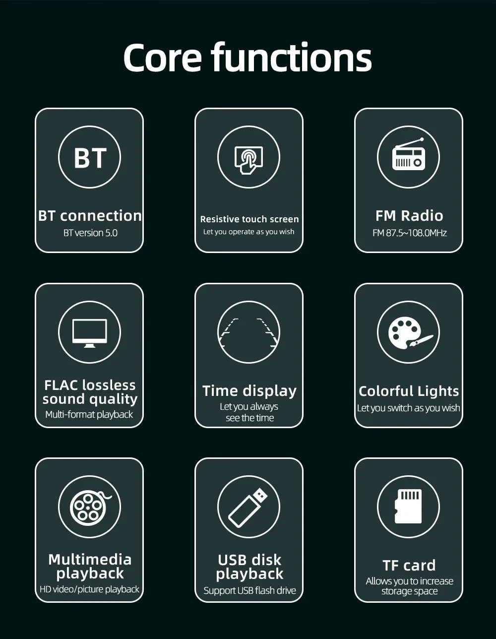 Touch Screen Car Radio, MP5 Player, Bluetooth, Hands Free, Audio, USB, TF, 7 Colors Lighting, Stereo System, Head Unit, 7805C