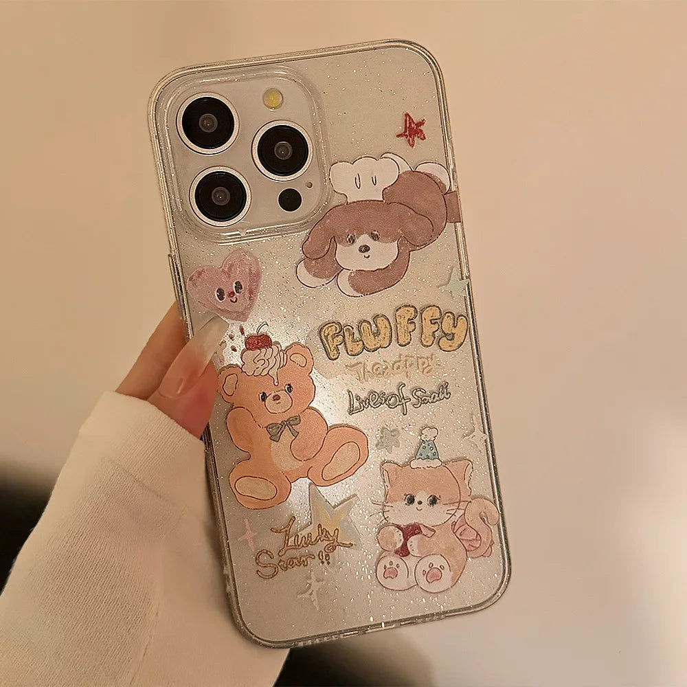 Korean Cute Cartoon Animals Bear Bracket Phone Case For iPhone