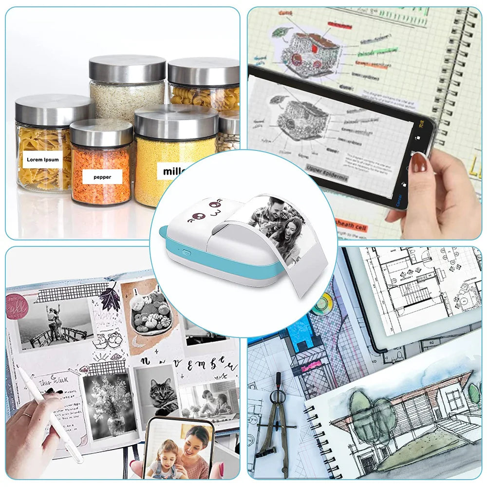 Mini Printer Portable Bluetooth Wireless Smart Label Thermal Portable Printers Stickers Paper Wireless Printers Children Gifts