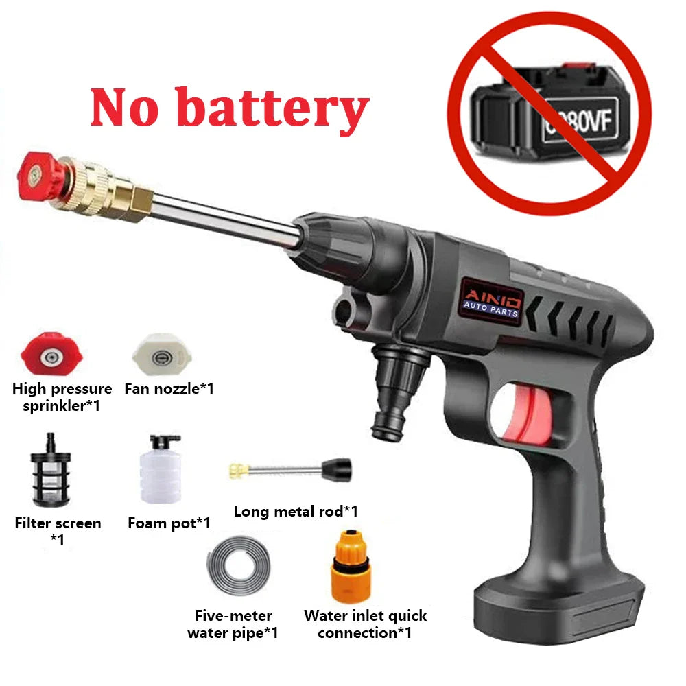 60BAR Cordless High Pressure Car Washer Spray Water Gun Wireless High Pressure Car Wash Water Gun Washer Self Priming Sustain