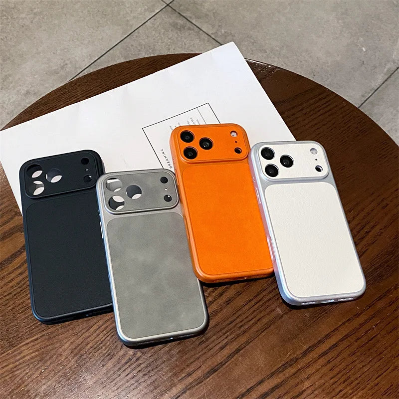 Luxury Solid Colors Large Window Leather Texture Phone Case For iPhone