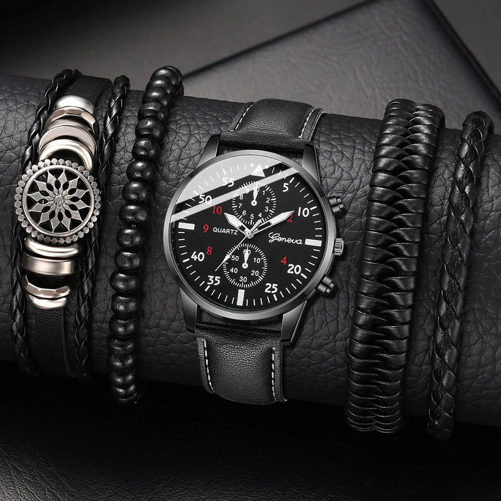 New Hip Hop Mens Fashion Watches Luxury Male Clock Wristwatch Sport MensWrist Watch Bracelet Set Relogio Masculino