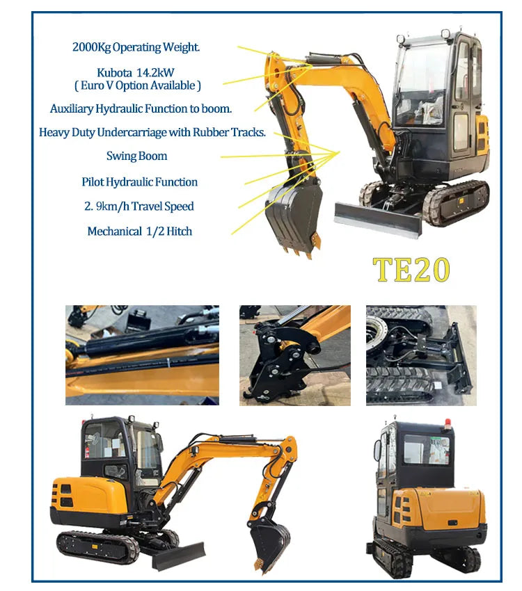 Mini Excavator 3.5 Ton EPA Farm Used New Crawler Digger Kubota Engine Small Excavators 1-3 Ton Machine Prices