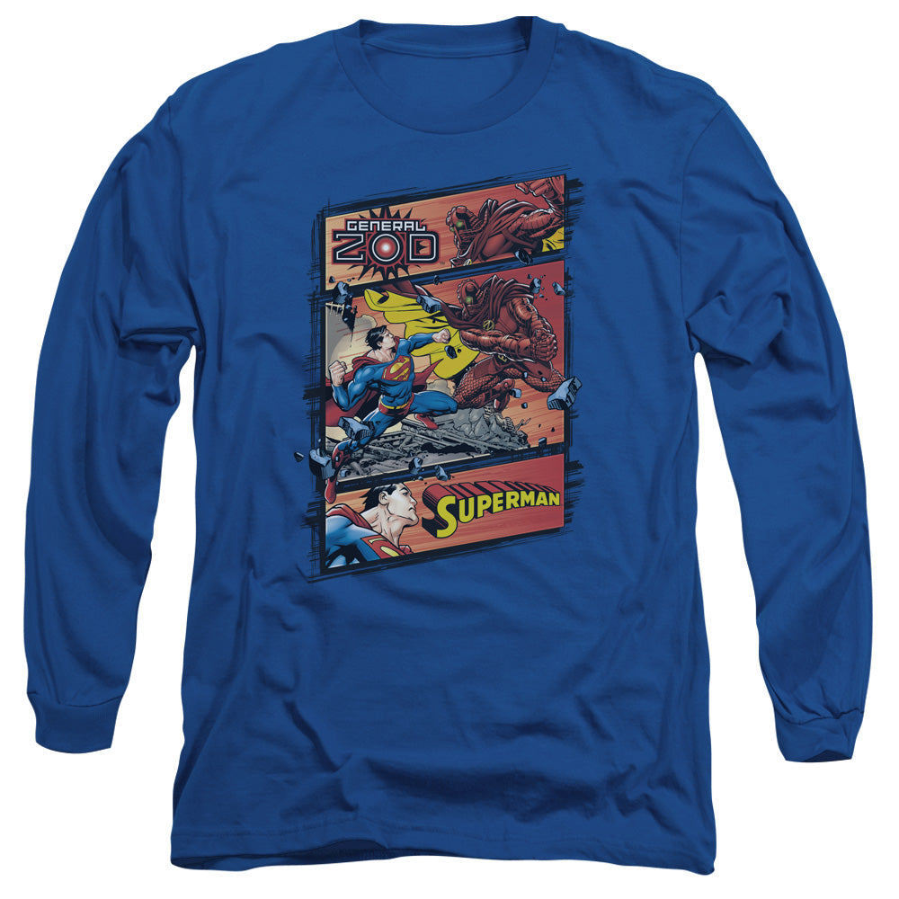 Superman Superman Vs Zod Mens Long Sleeve Shirt Royal Officially Licensed