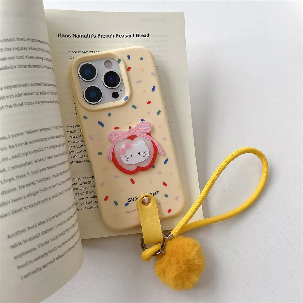 Soft Wrist Strap Apple Hello Kitty Face Colorful Strip Phone Case For iPhone
