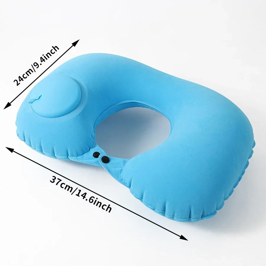Portable Neck Pillow – Inflatable Flocking Travel Pillow