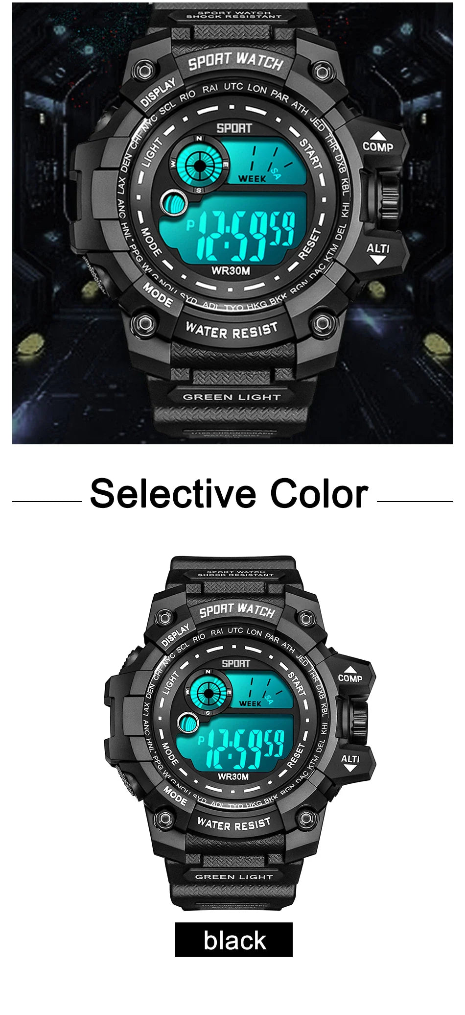 Men LED Digital Watch – Luminous Waterproof Sport Military Wristwatch