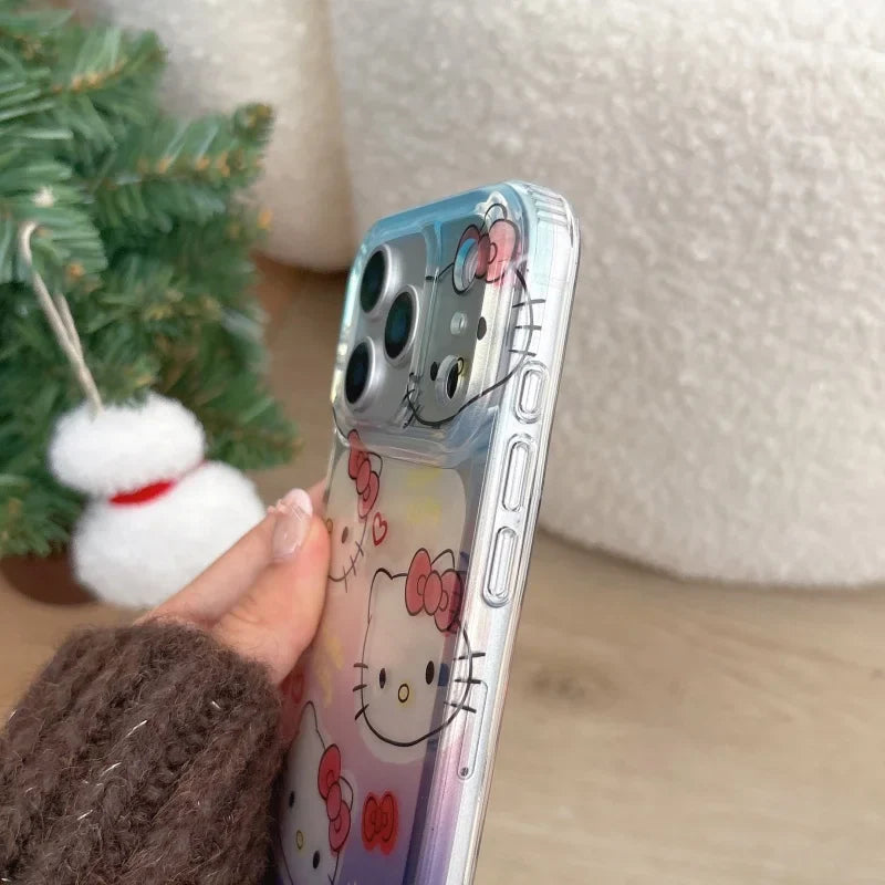 Cute Gradient Cartoon Love Hello Kitty Cat Phone Case For iPhone