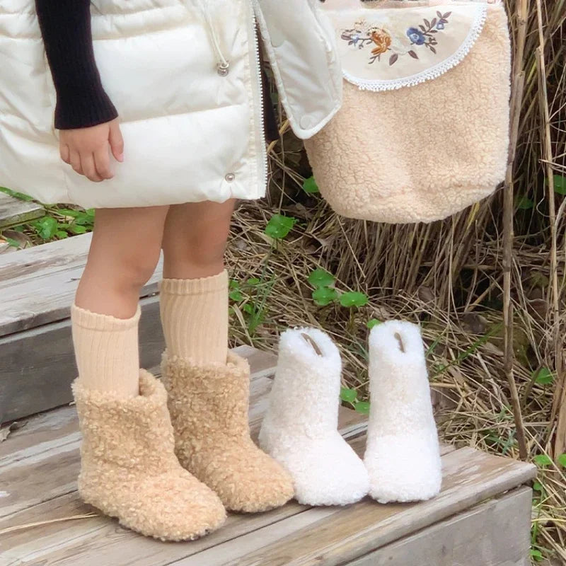 Winter Kids Thermal Boots Warm Girls Furry Hairy Ankle Boots Simple Fashion Children's Outdoor Snow Boots Non-slip Versatile