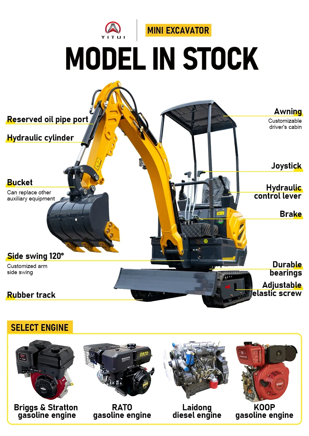 Customized 1.5ton Micro Mini Excavator Quick Start Stable Power Output Custom Color For Greenhouse & Small Farm Construction