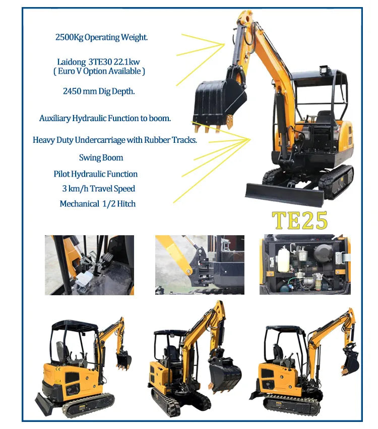 Mini Excavator 3.5 Ton EPA Farm Used New Crawler Digger Kubota Engine Small Excavators 1-3 Ton Machine Prices