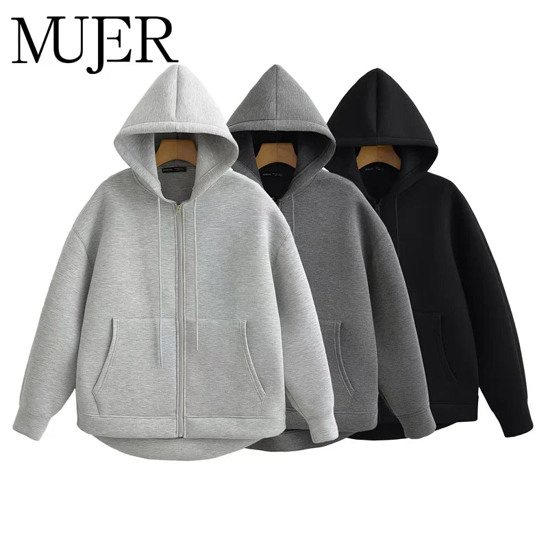 Zip Up Hoodies Women – Oversized Autumn Hooded Sweatshirt