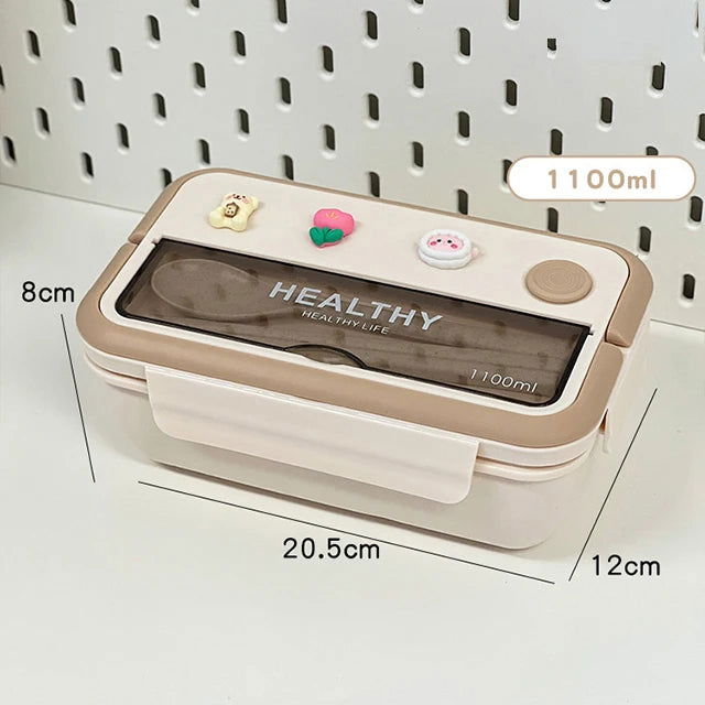 Simple Cute Portable Lunch Box, With Compartment & Microwave-Safe, Perfect for Work, School, or Picnics